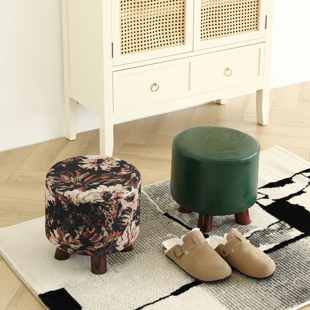实木花布矮凳家用矮凳板凳儿童客厅沙发脚踏凳软包凳子门口换鞋凳