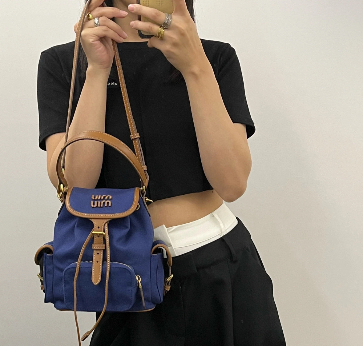 99新 MIU MIU/缪缪 9254  牛仔蓝色小书包双肩mini 