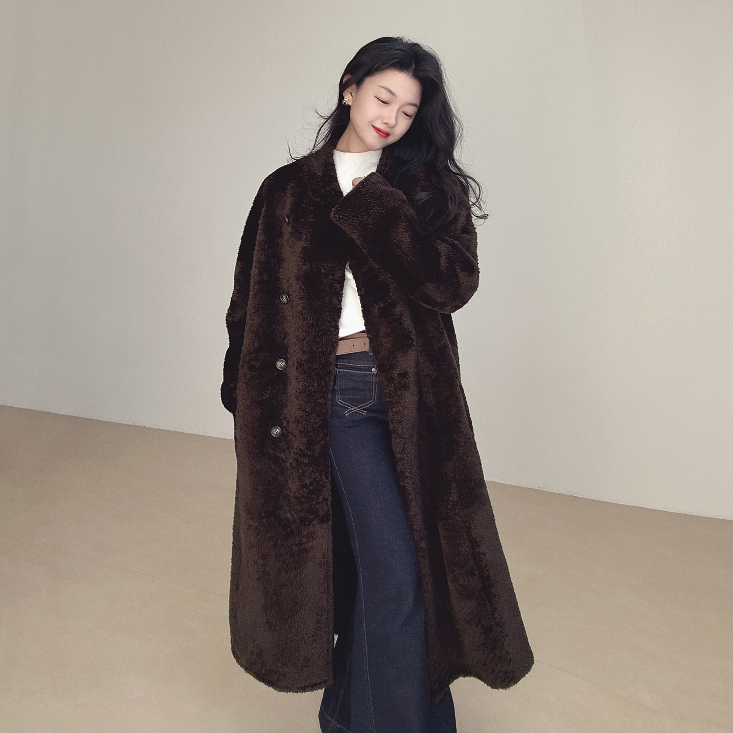 1米2长款皮毛一体羊皮羊羔毛进口过膝皮草外套女2025年冬新款潮品