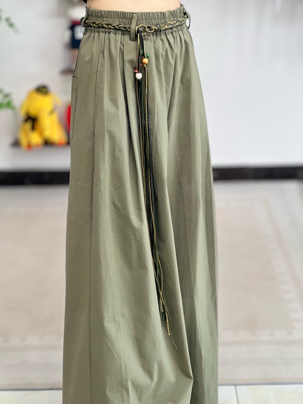 「送腰带」夏季爆款军绿色松弛感阔腿宽松休闲裤