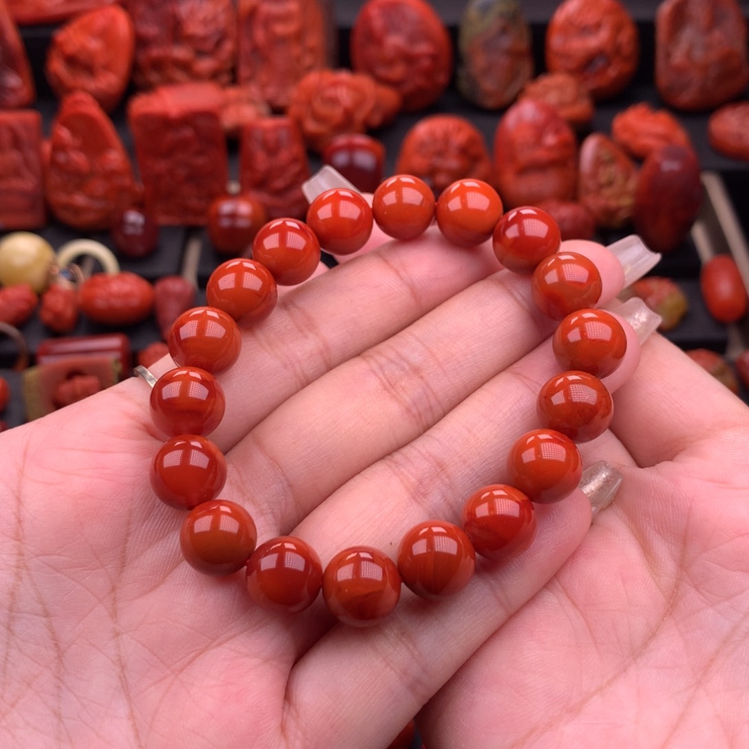 南红玛瑙南红川料原矿手串10.8mm未镶嵌