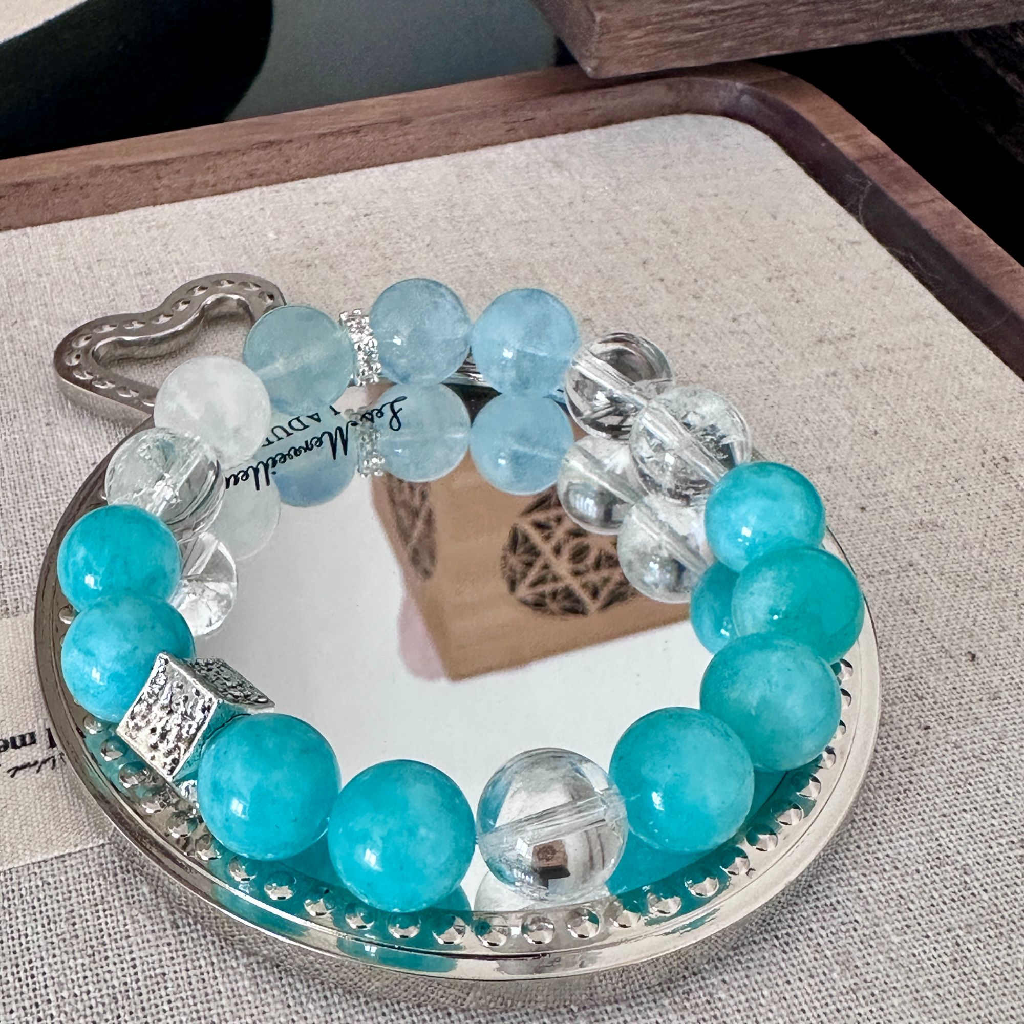 【蓝河】天河海蓝宝白阿塞天然水晶手链手串