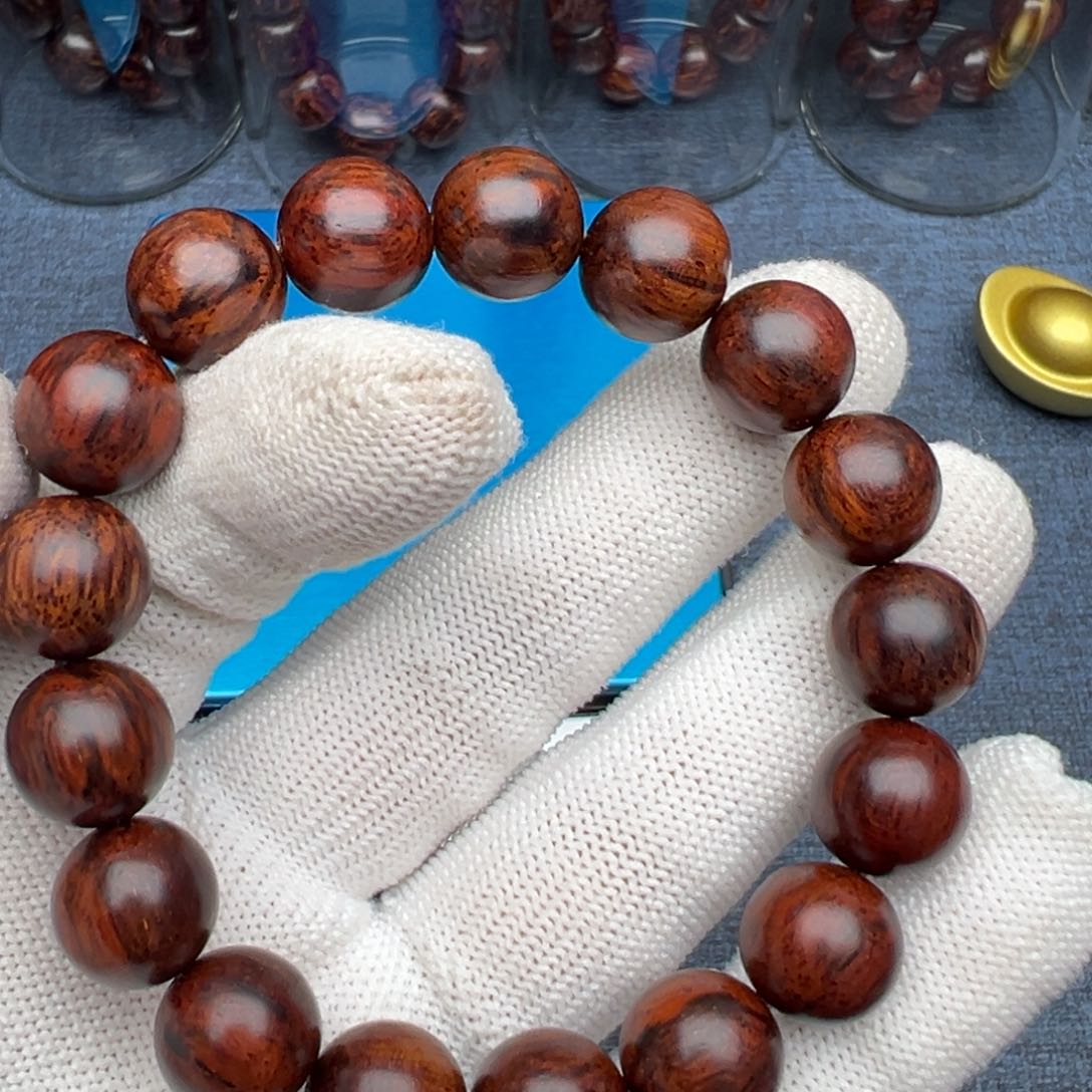 木海南红降花梨公1.2圆珠黑金满纹