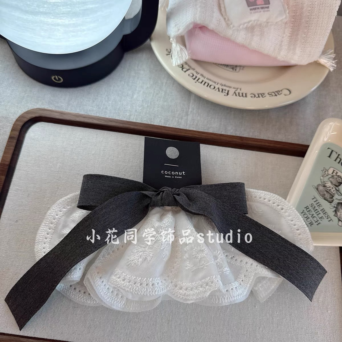 葡萄灰～韩国饰品2025新款浅灰色西服蝴蝶结蕾丝发夹弹簧夹头饰