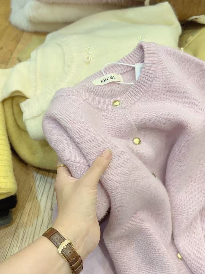 七言家高货100%羊！粉紫小金扣软糯毛衣开衫3306