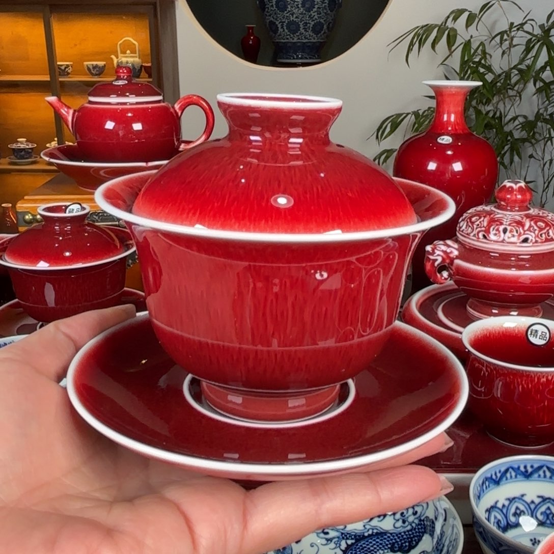 杯闻轩坊原矿郎红 盖碗透气孔