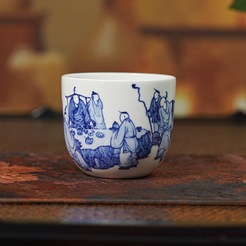 【小乔赏瓷】古聿老友珍玩青花无相人物大直筒杯品茗guyu721