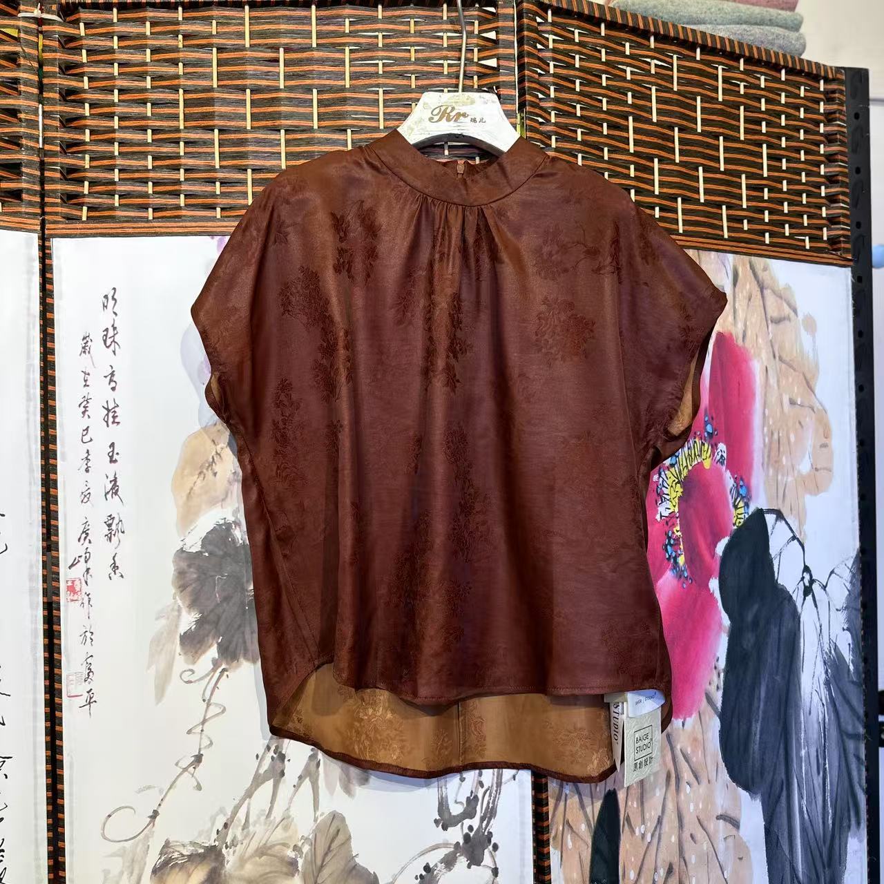 涵玖玥【桑蚕丝】香云纱 立领中式花萝时尚上衣苏02-8947