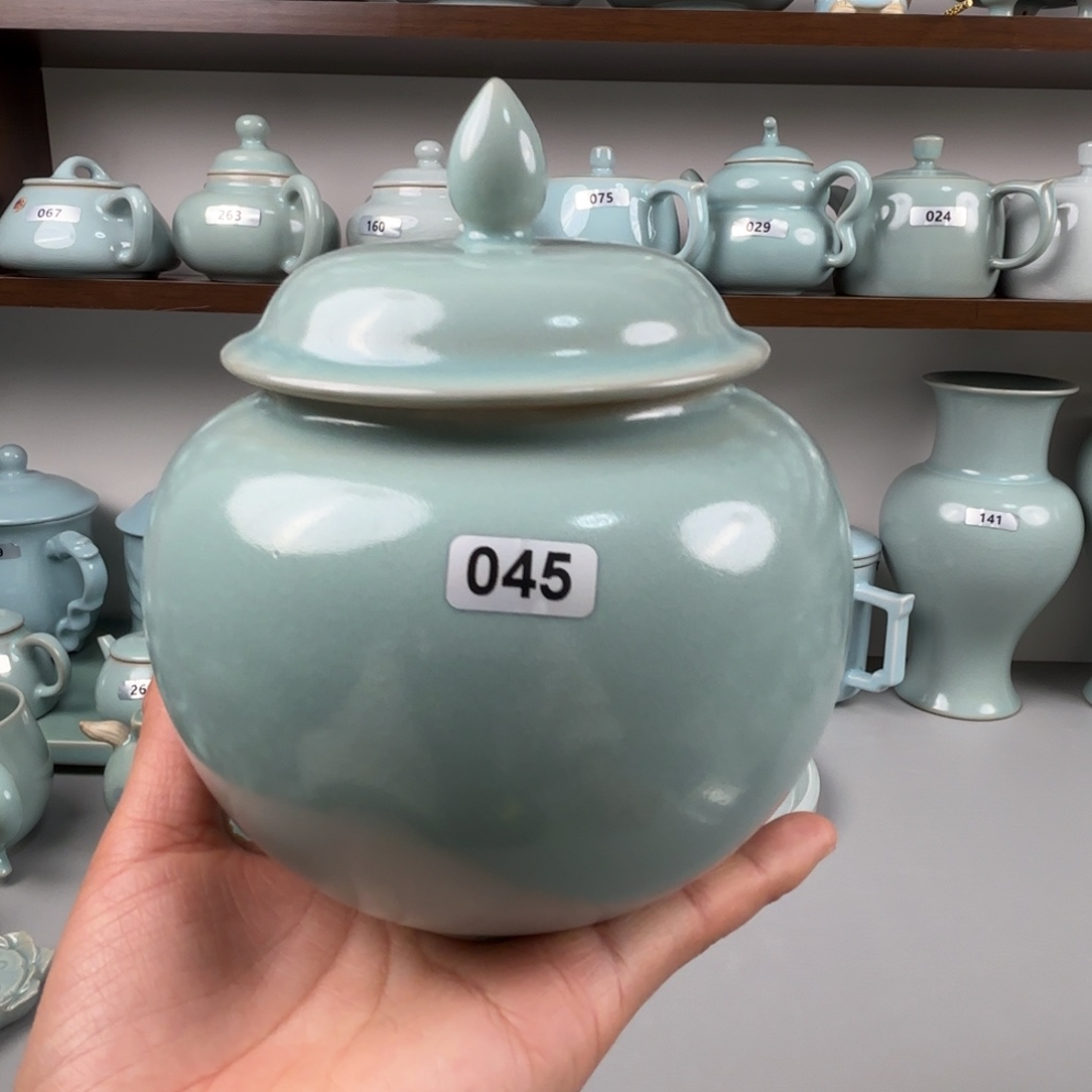 摆件陶汝瓷茶叶罐支钉烧仿古釉微瑕045