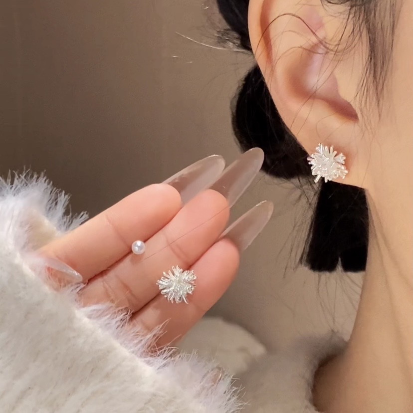   【珠珠烟花】清冷雾感夸张蒲公英复古耳钉A3851