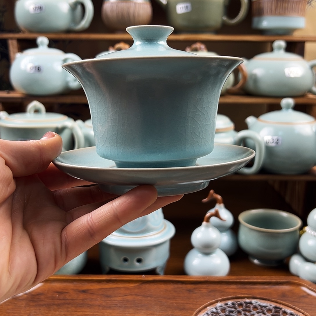 仿古有纯手工三才马蹄盖碗微二级