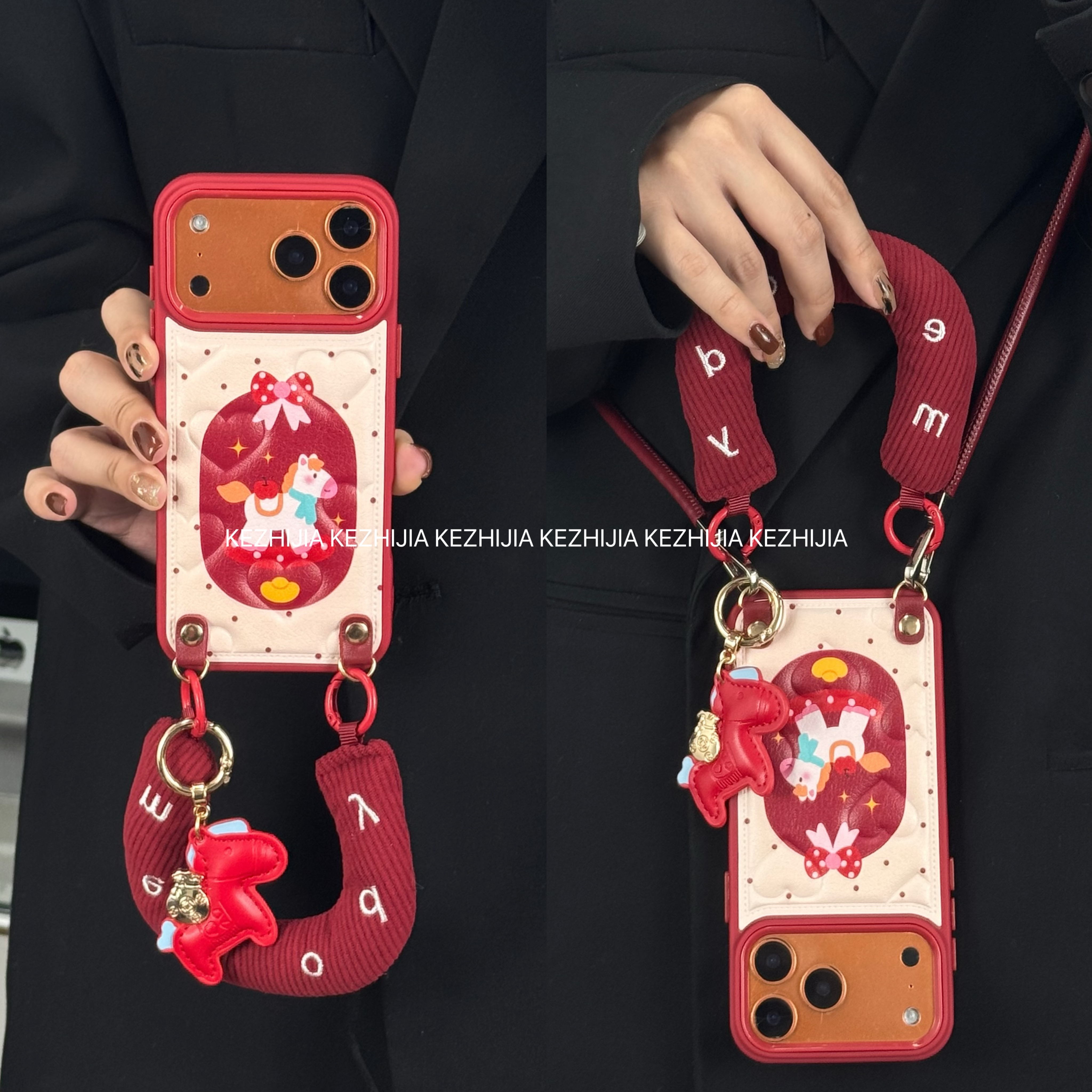 【壳之】波点蝴蝶结摇摇马爱心皮纹适用苹果17/16/15/14/13手机壳