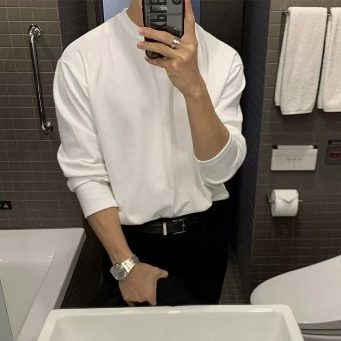 【小瑞服饰】冬季加绒加厚男女同款纯色圆领长袖T 