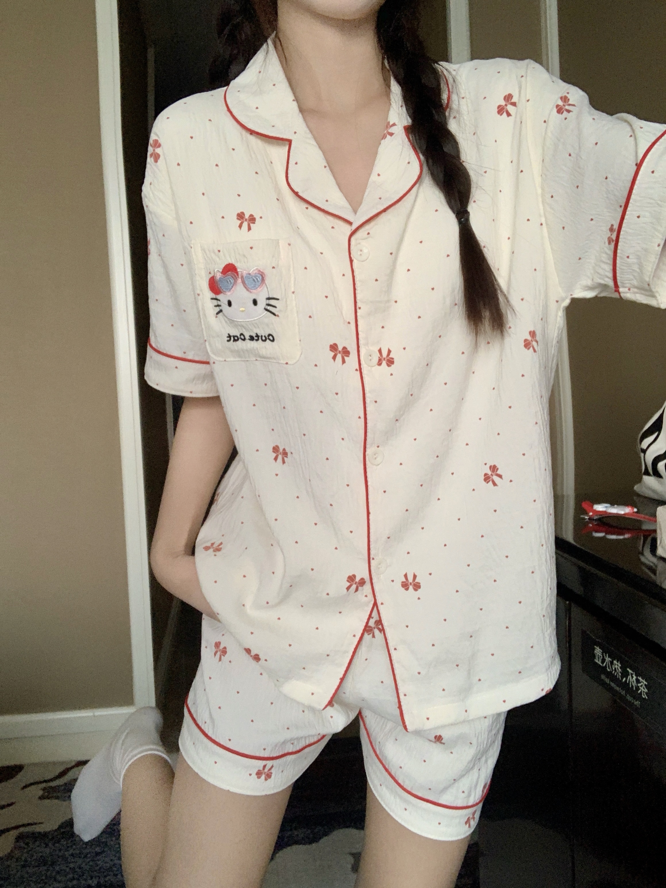 【云朵双短】加肥加大260斤胖MM睡衣女卡通甜美云朵棉翻领家居服