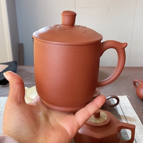 紫砂茶壶原矿红皮龙，如意杯，380 c c