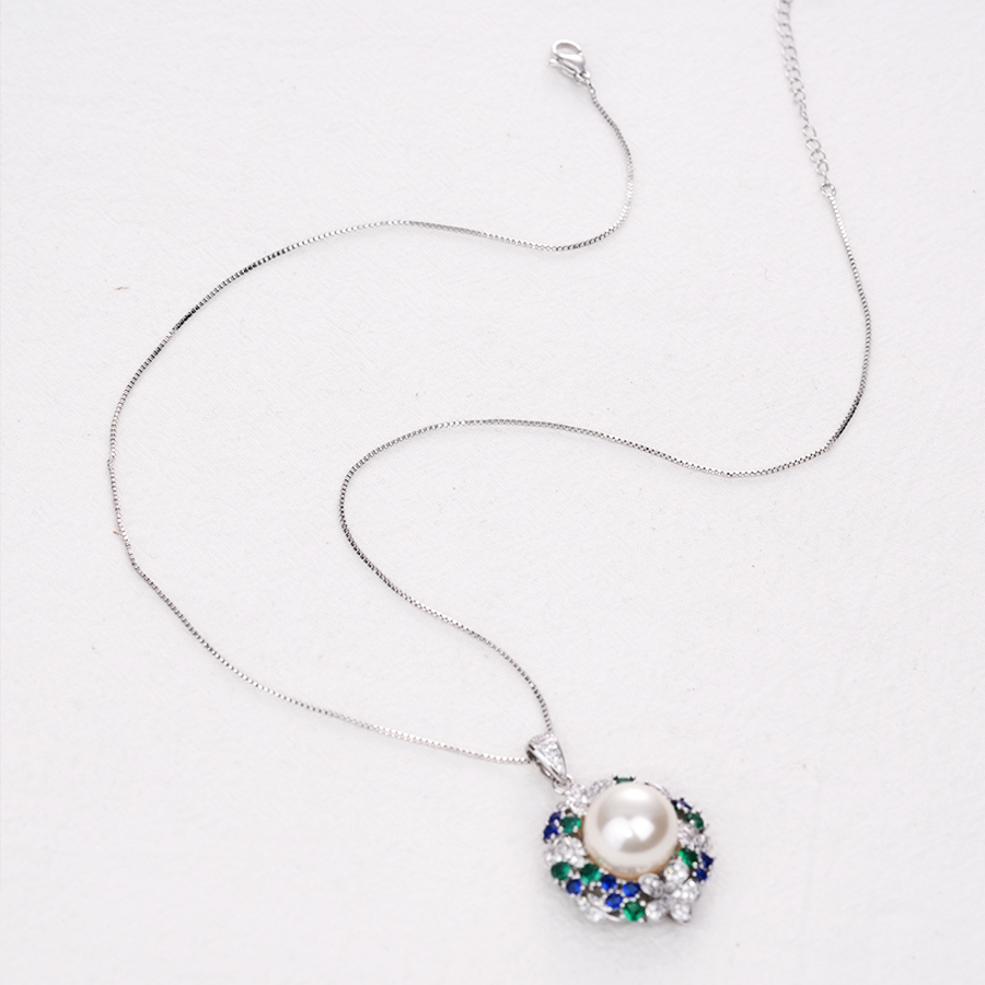 铜合金项链 轻奢白色锁骨链铜合金合成立方氧化锆树脂项链-7078-2