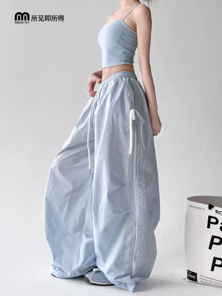 蓝色系 蝴蝶结工装裤