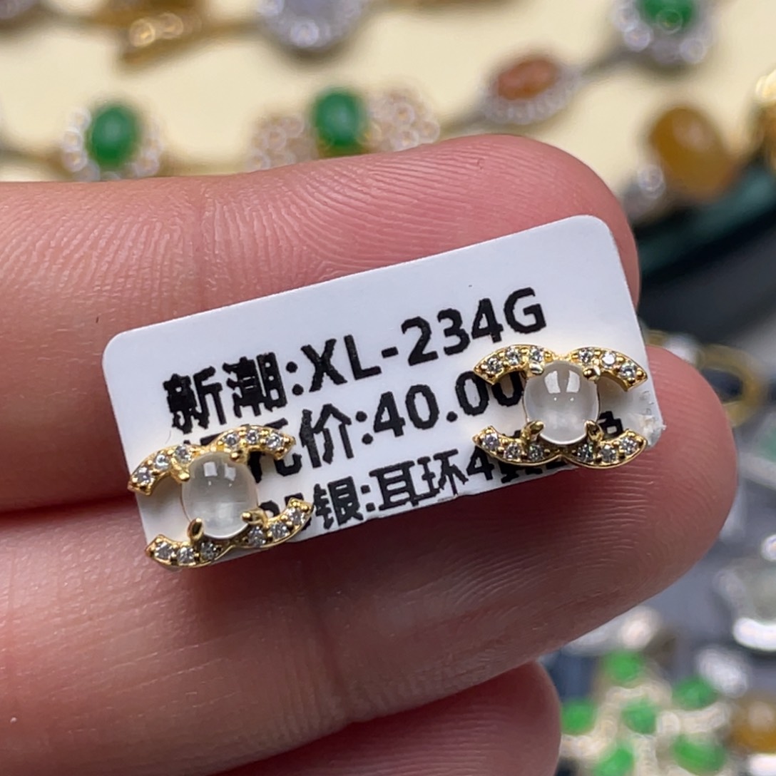 翡翠耳饰银S925镶嵌纯天然缅甸翡翠