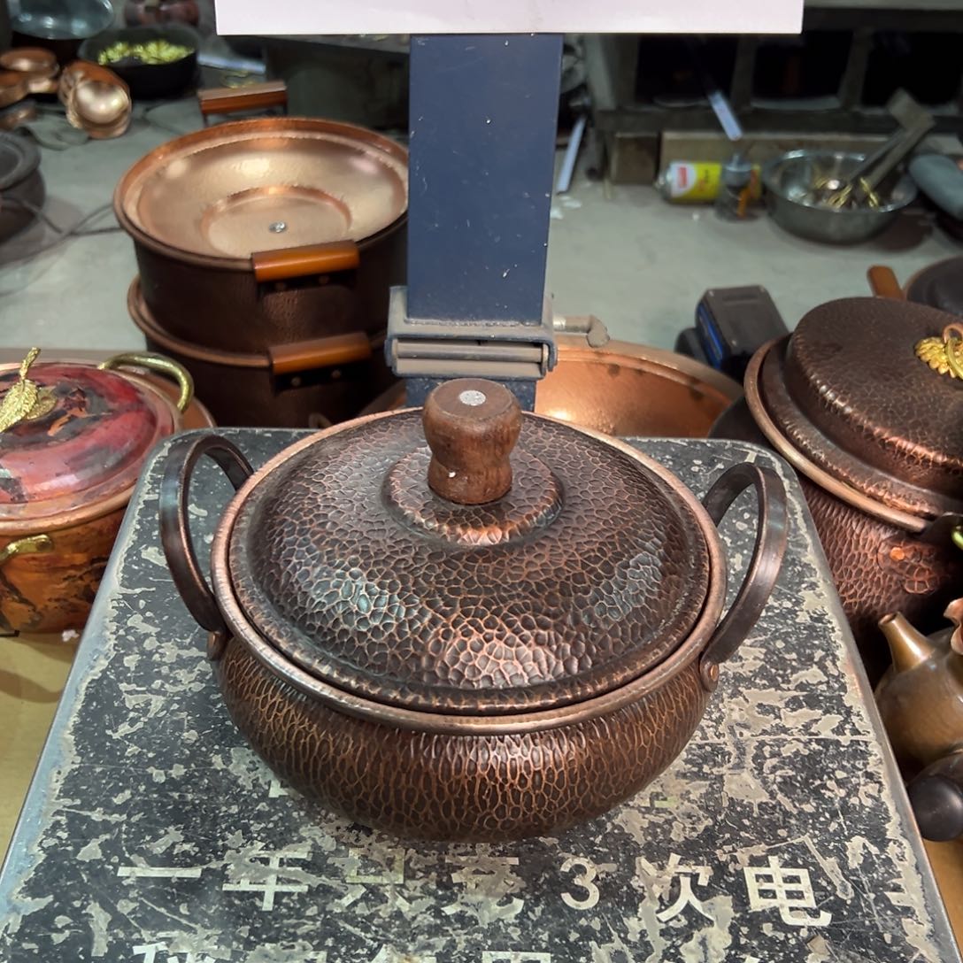 紫铜20cm燃气复古木质盖浅汤汤锅