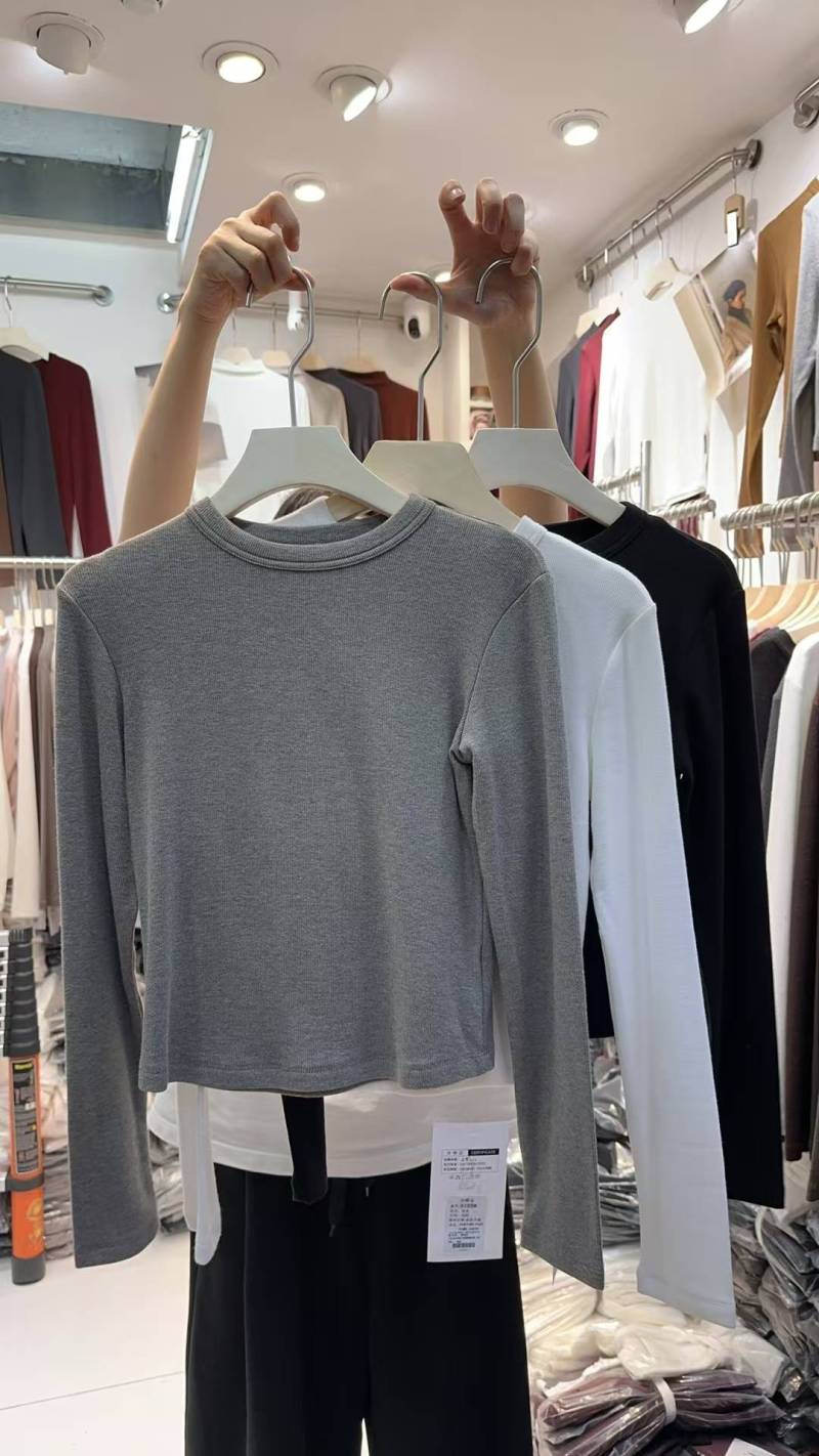 (售出不退换) 极简风长袖短款纯色耐磨圆领T恤YQXX10TX30X8188