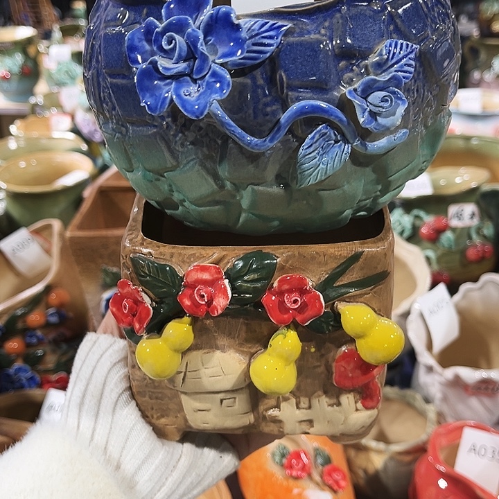 瓷片花盆多肉植物艺术品