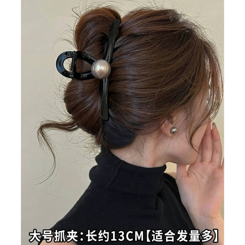 高级感大贝珠气质抓夹女新款发夹后脑勺鲨鱼夹头饰盘头发网红抓夹