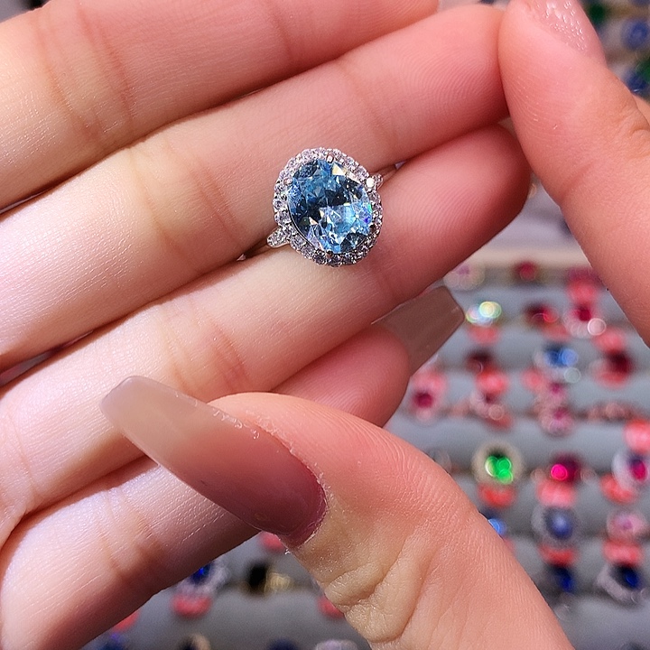 海蓝宝石戒圈银S925镶嵌