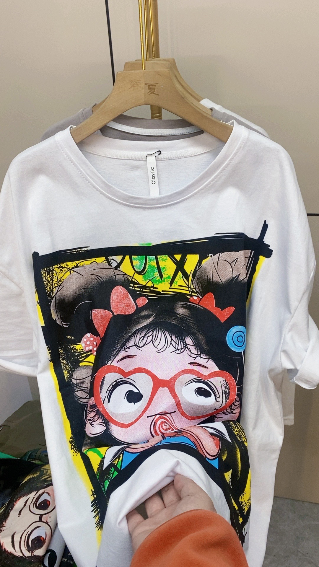 烫印落肩袖卡通奶油风短袖T恤情侣女士韩版半袖印花圆领时尚