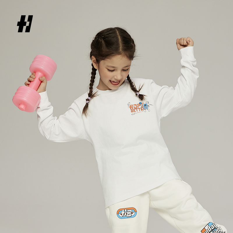 HOPEBETTER 周日训练春秋舒适长袖T恤圆领印花运动休闲套头儿童款
