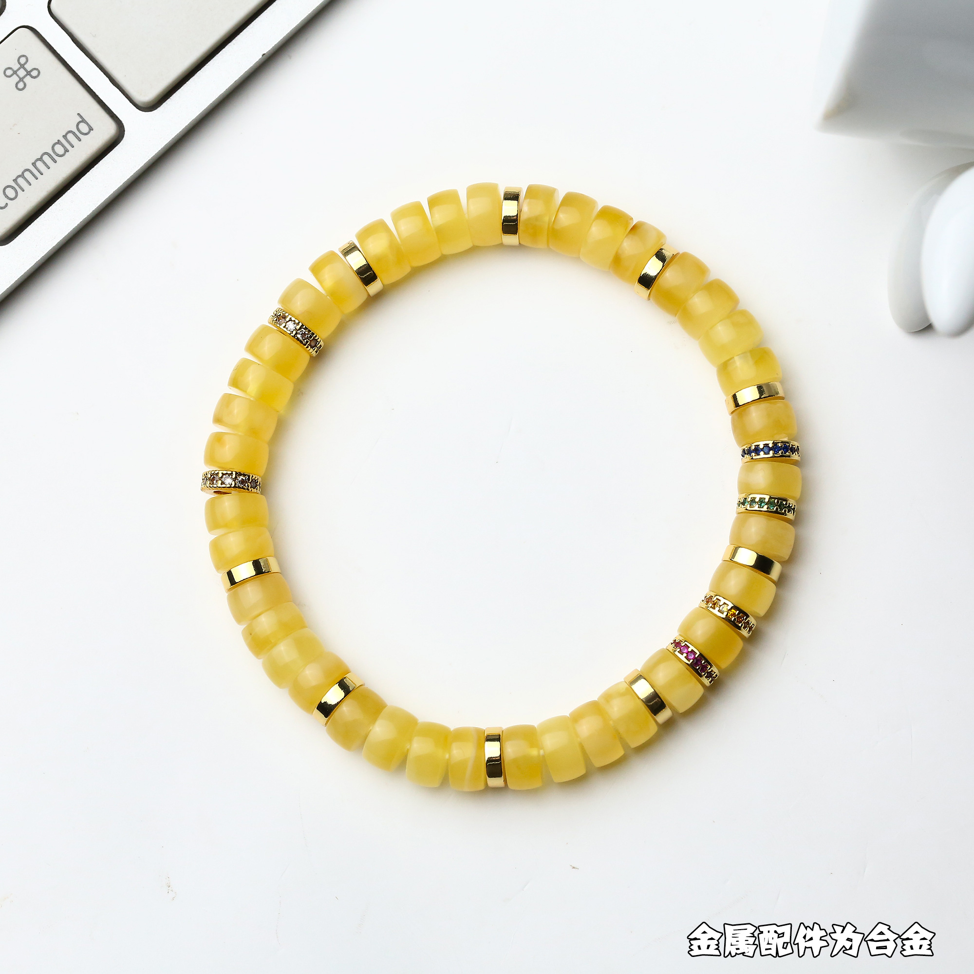 百顺文玩 金珀-四原色-国风轻奢7mm金珀搭配款手串（基地发货）时尚