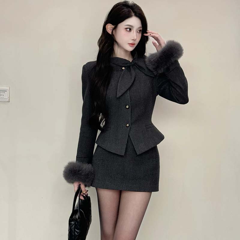 【两件套】【有里布】极简风毛呢外套网红时尚外套辣妹套装DM0147