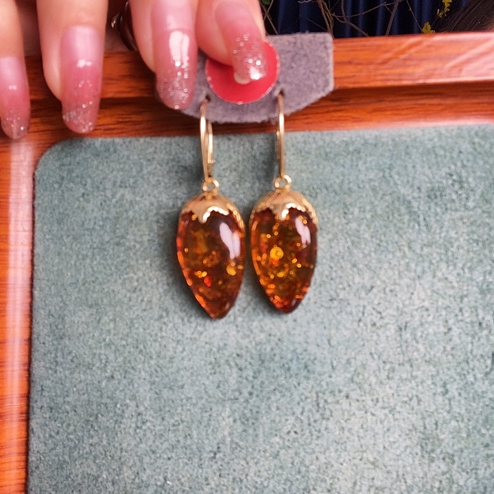 琥珀银S925镶嵌耳饰耳坠