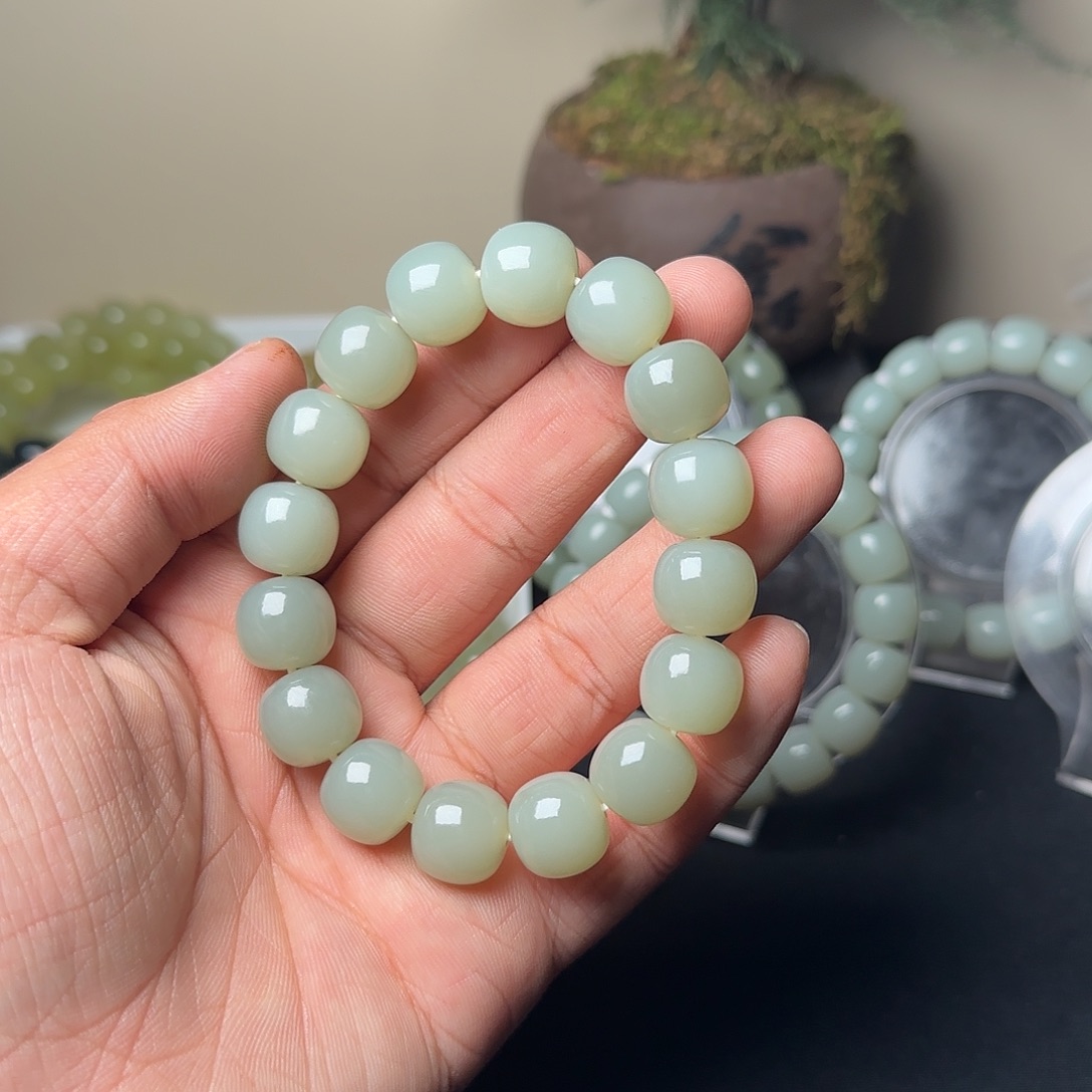 和田玉未镶嵌手串天然卡14且末青白玉多样性发一