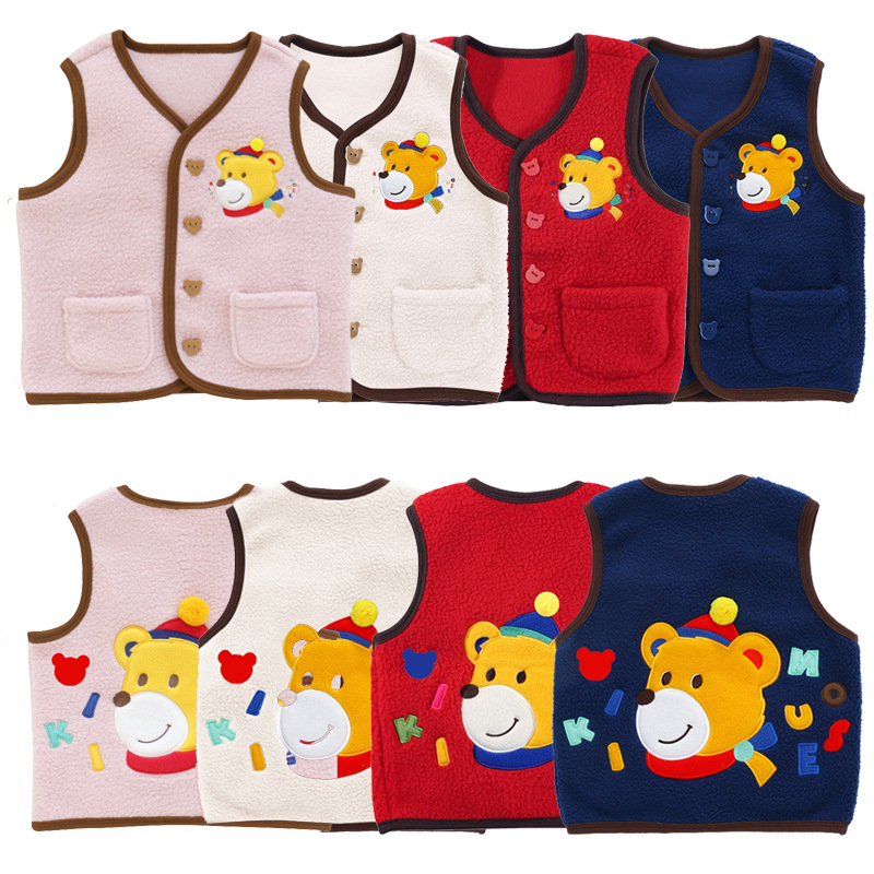  Mk日系男女童卡通可爱熊爷爷摇粒绒马甲开衫坎肩保暖E