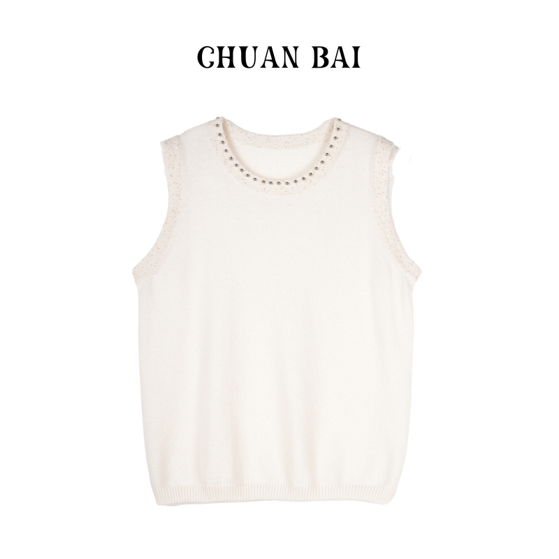 CHUAN BAI秋款新款背心女钉珠纯色纯色针织衫