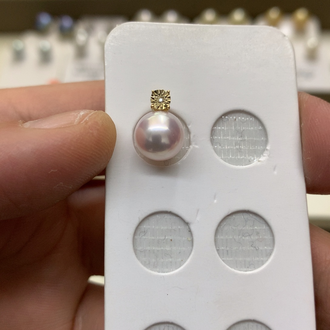 18K金镶嵌颈饰海水珍珠8-8.5akoya天女戴妃吊坠