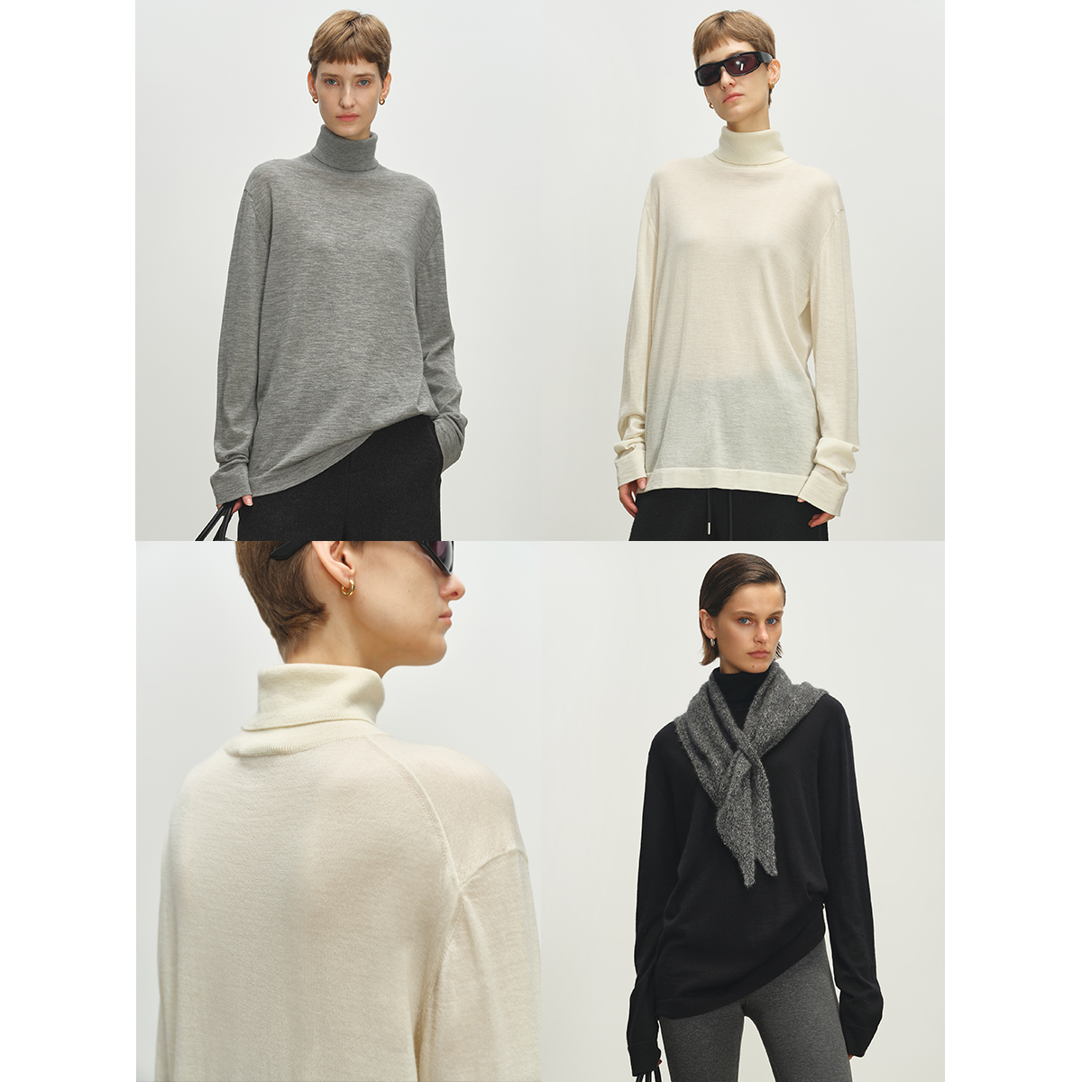 MSBEASTROW静奢风松弛 重磅轻柔康赛妮精纺羊绒羊毛纱高领毛衣女