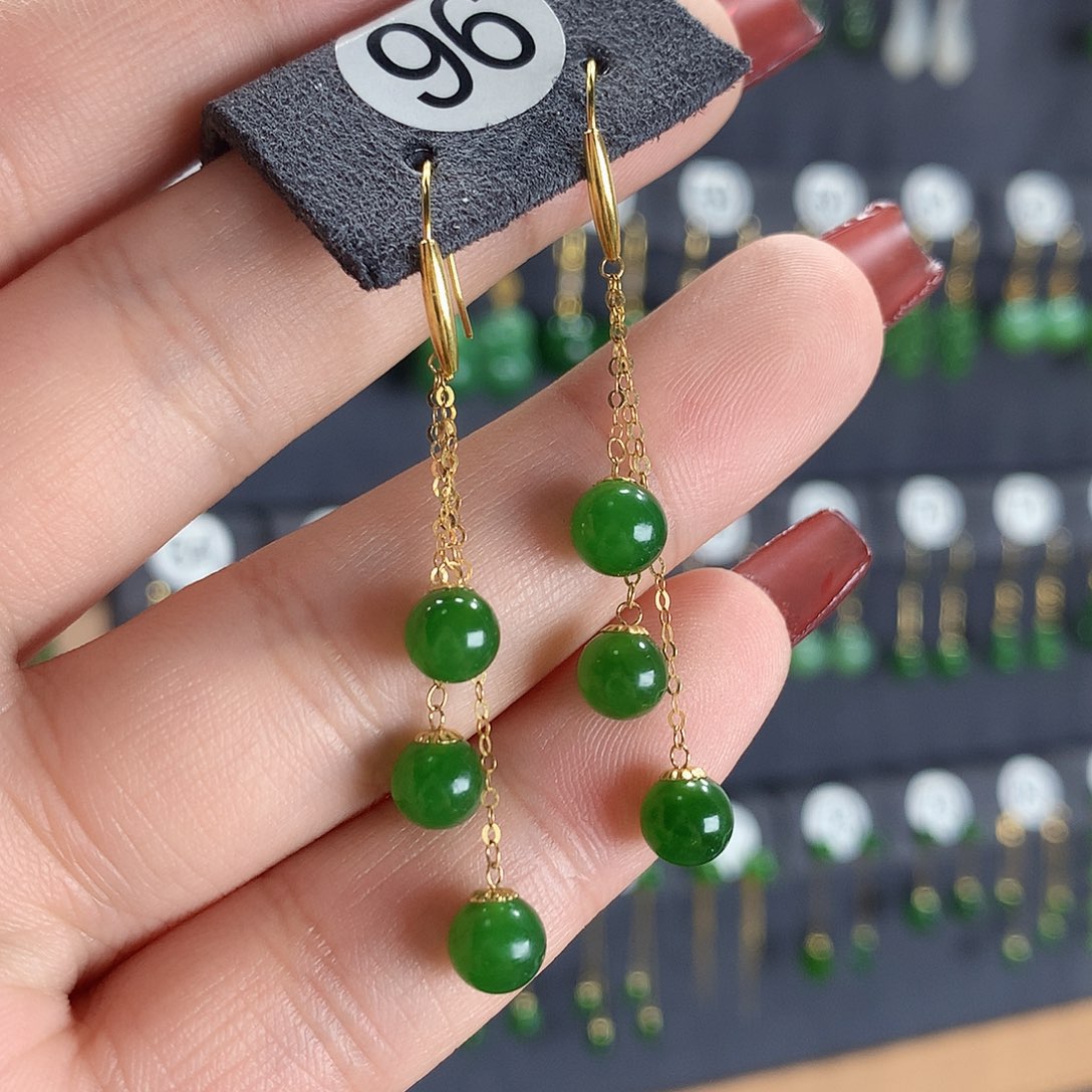 和田玉耳饰18K金镶嵌96