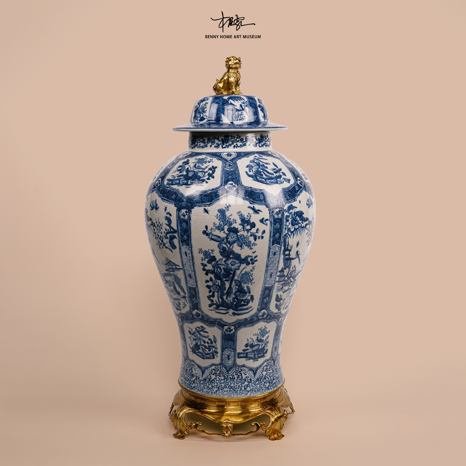 【本尼家】SS41中式青花瓷镶铜将军罐家居艺术品进门玄关客厅摆件