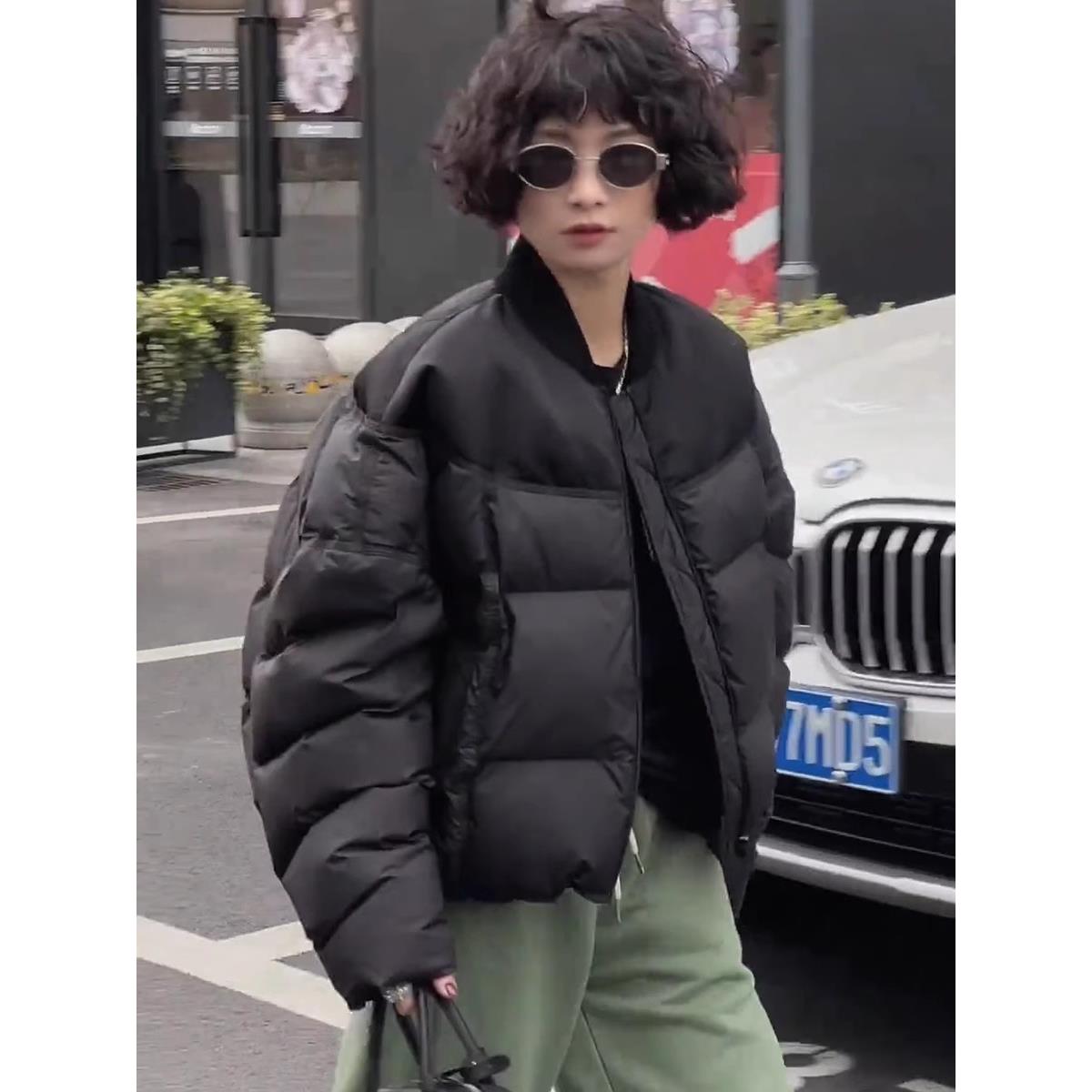 宽松羽绒服女短款2025冬季新款韩版宽松时长款女式95灰色羽绒大衣