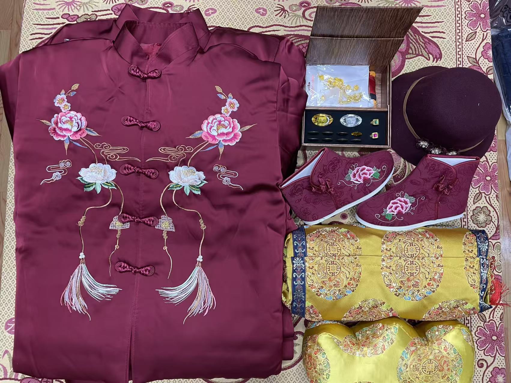 全套百年包邮女士高档中国风长袖复古牡丹莲花