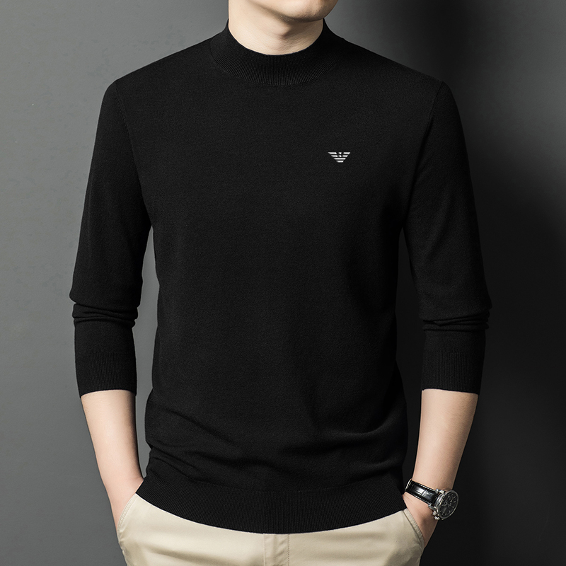 阿玛尼男士春秋长袖半高领薄款常规款针织羊毛衣上衣男装打底衫