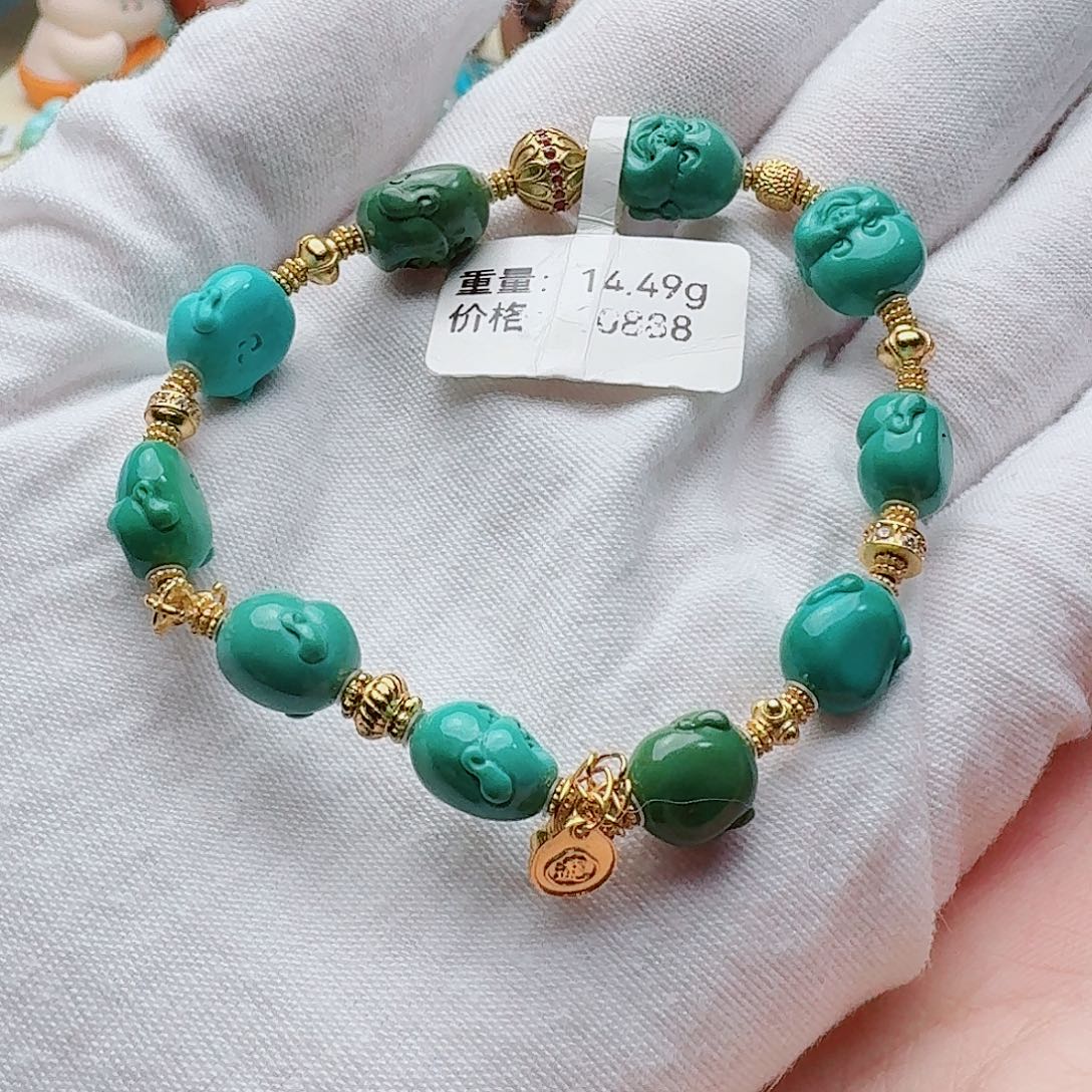 绿松石未镶嵌弥勒佛手串 直径10