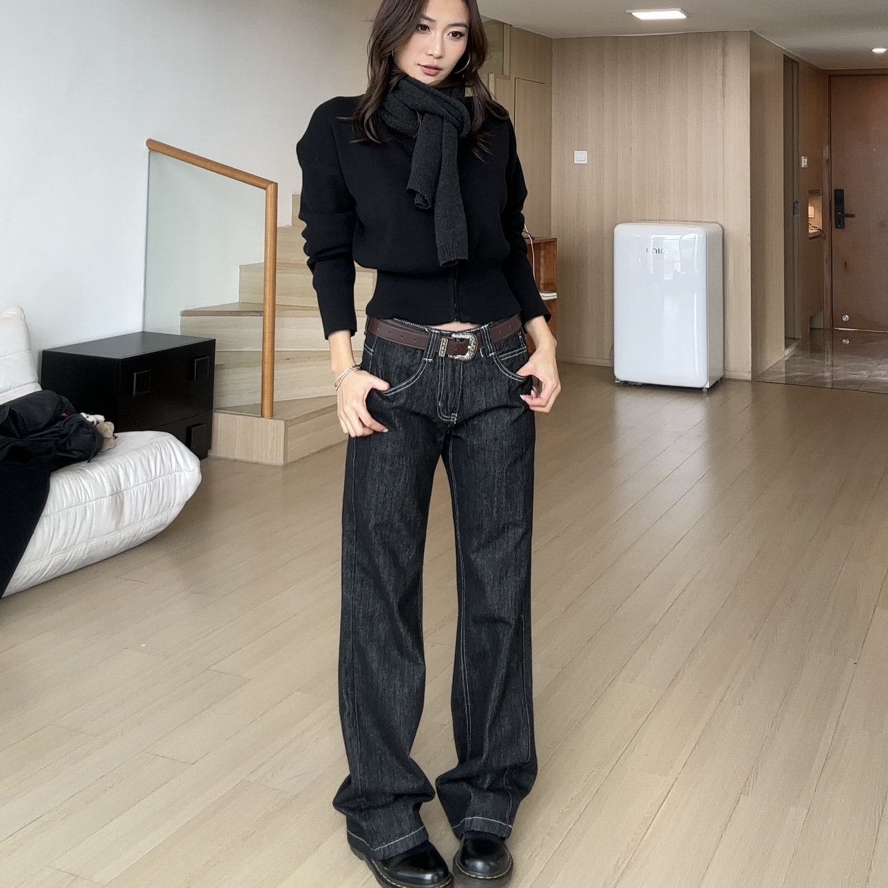 【部分现】低腰直筒阔腿牛仔裤设计辣妹垂感休闲裤Q254340