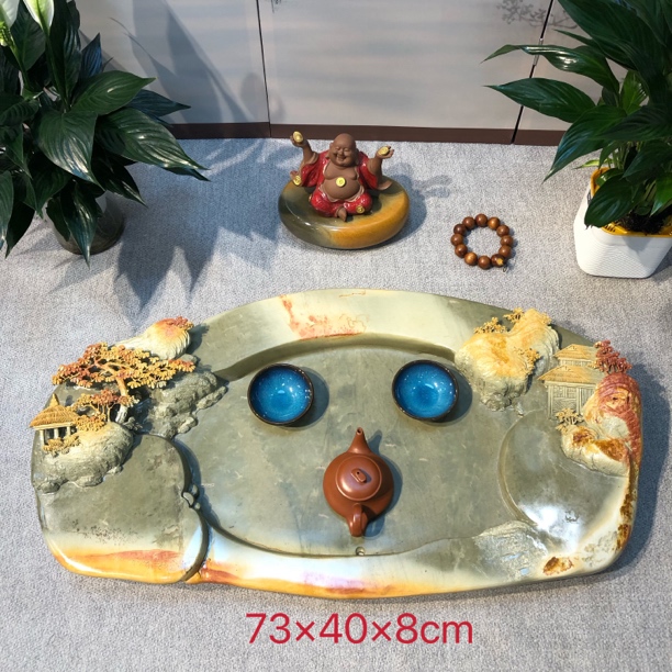 肇庆绿端端砚茶盘纯手工精雕创意茶台适用于客厅办公室