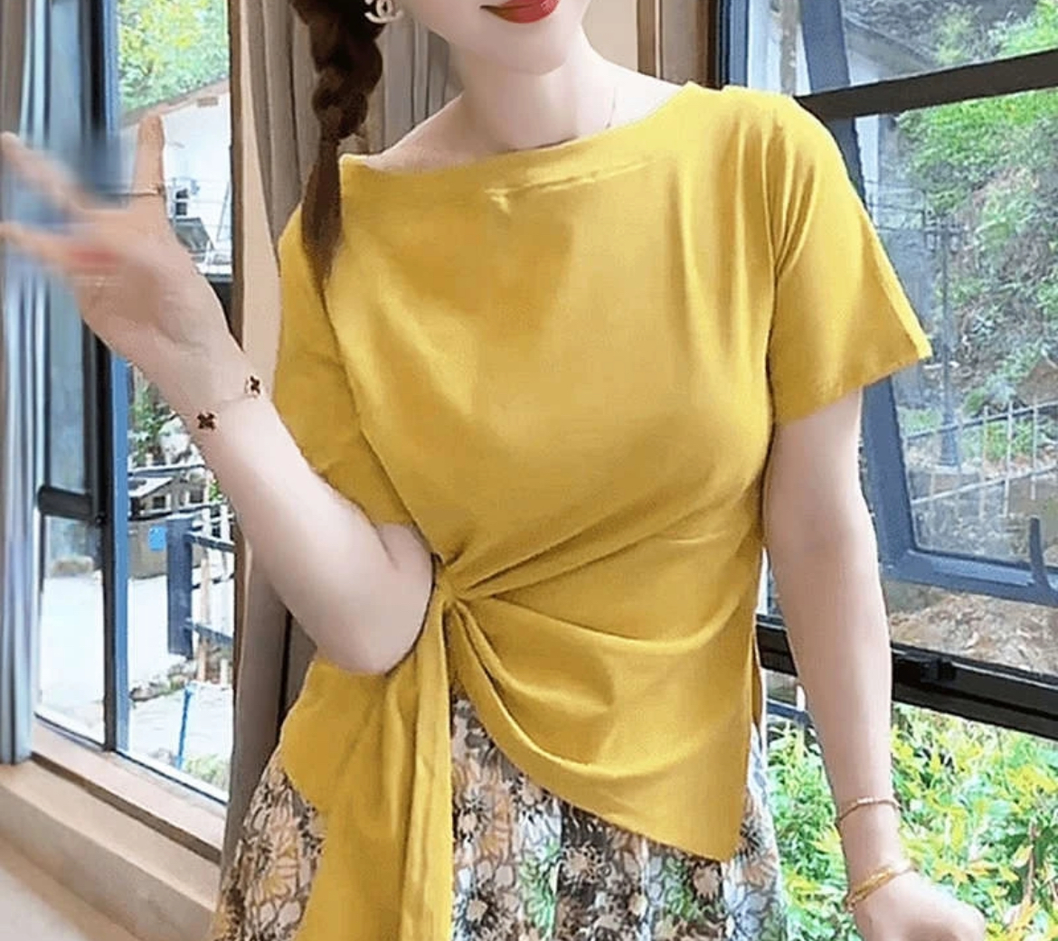 纯棉不起球高品质设计感短袖t恤女2025夏收腰显瘦洋气独特上衣