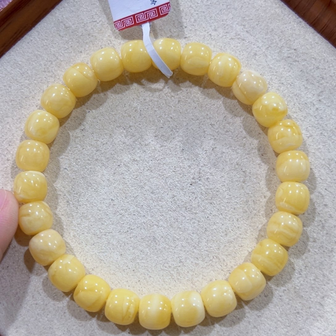 李***手链蜜蜡未镶嵌8m高桩浓蜡奶油黄妖花 