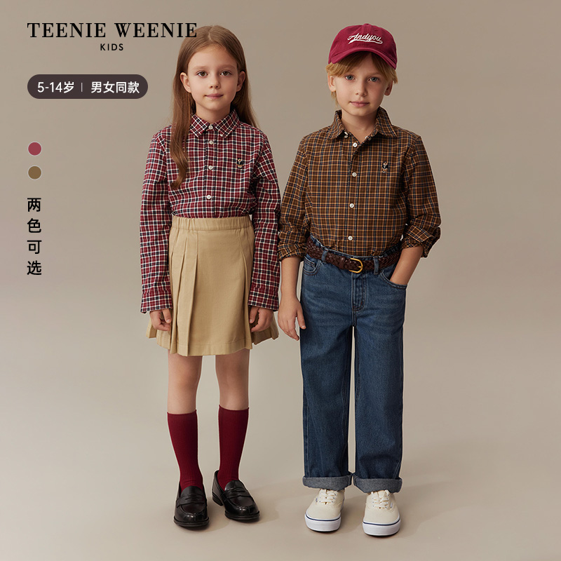 TeenieWeenie Kids小熊童装25年秋季学院长袖格纹衬衫TKYC257894I