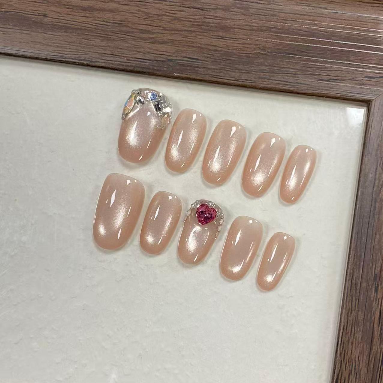 高奢系列-【施家全华钻/泡芙】纯手工定制拆卸穿戴甲 A004800