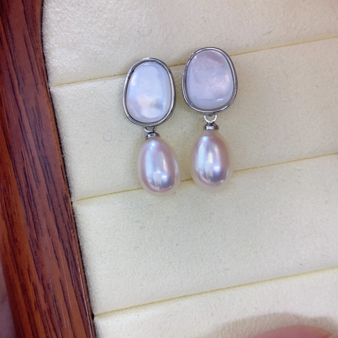 淡水珍珠耳饰银S925镶嵌